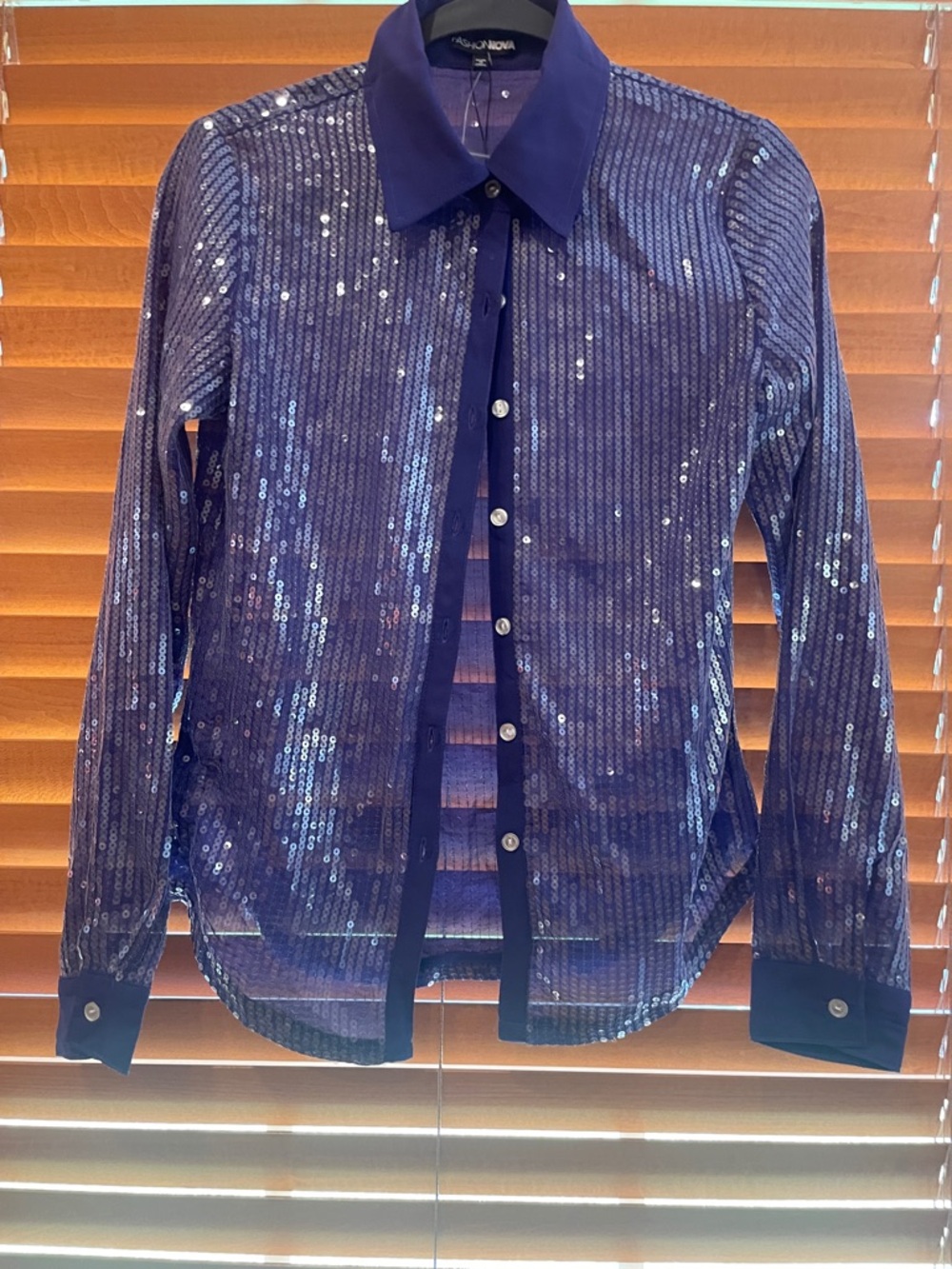 Sequined Sheer Purple Women’s Dress Shirt - Classic Collar button down can (OL2)